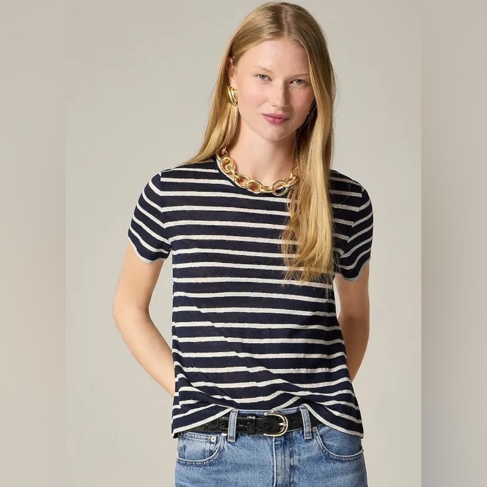 J. Crew XS Linen Navy Striped Women's Top